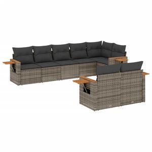 vidaXL 8 Piece Garden Sofa Set with Cushions Grey Poly Rattan