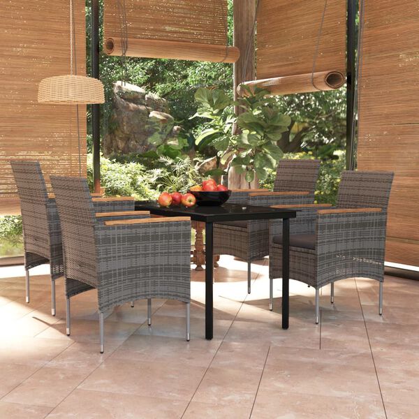 vidaXL 5 Piece Outdoor Dining Set with Cushions Grey and Black