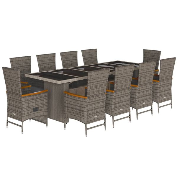 vidaXL 11 Piece Garden Dining Set with Cushions Grey Poly Rattan