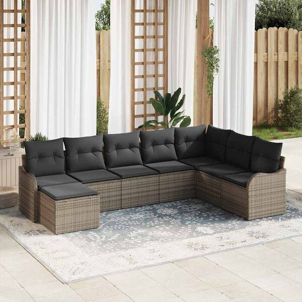 vidaXL Garden Sofa Set with Cushion 8 pcs Grey Poly rattan