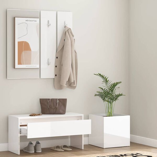 vidaXL Hallway Furniture Set High Gloss White Engineered Wood