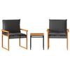 vidaXL 3 Piece Bistro Set with Cushions Black Poly Rattan Acacia Wood