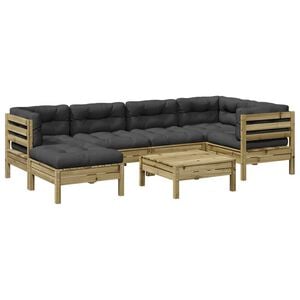 vidaXL 7 Piece Garden Sofa Set with Cushions Impregnated Wood Pine