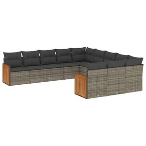 vidaXL 11 Piece Garden Sofa Set with Cushions Grey Poly Rattan