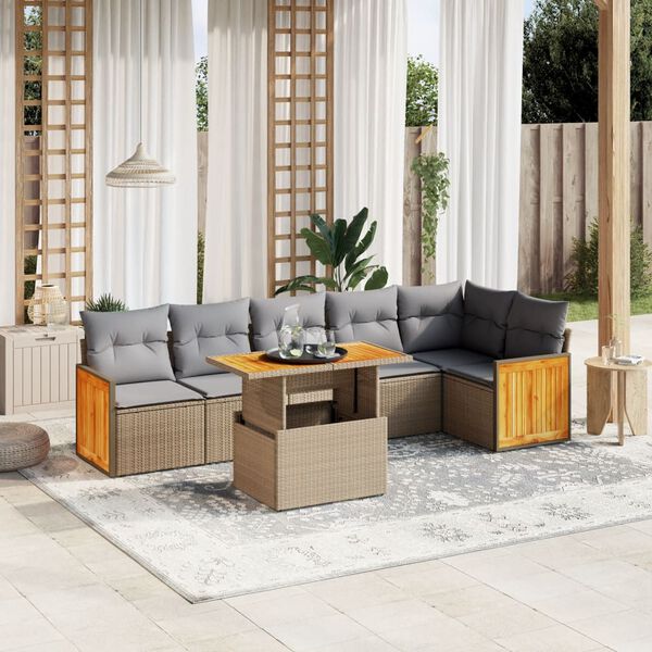 vidaXL 7 Piece Garden Sofa Set with Cushions Beige Poly Rattan