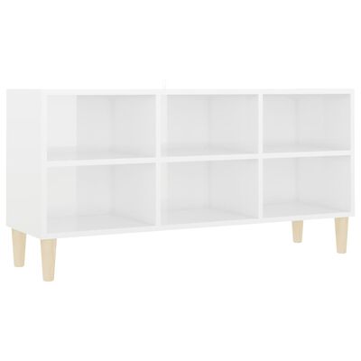 vidaXL TV Cabinet with Solid Wood Legs High Gloss White 103.5x30x50 cm