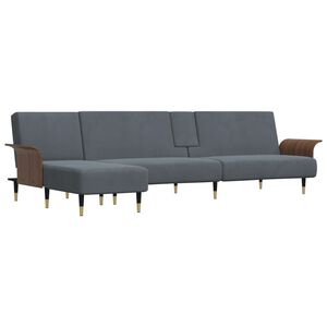 vidaXL L-shaped Sofa Bed Dark Grey 279x140x70 cm Velvet