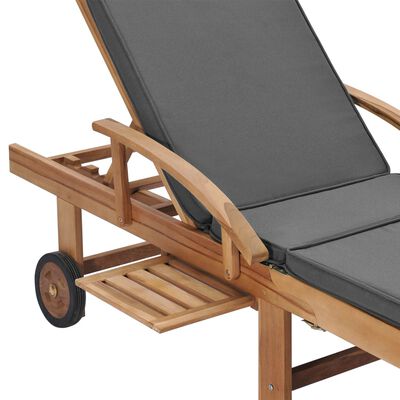 vidaXL Sun Loungers with Cushions 2 pcs Solid Teak Wood Dark Grey