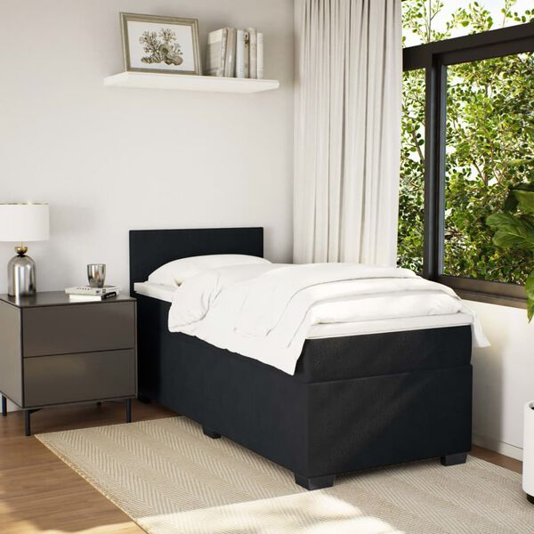 vidaXL Box Spring Bed with Mattress Black King Single Fabric