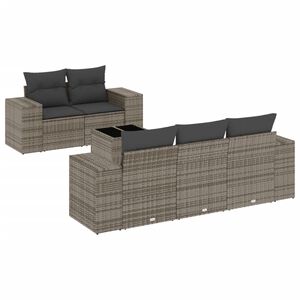 vidaXL 6 Piece Garden Sofa Set with Cushions Grey Poly Rattan