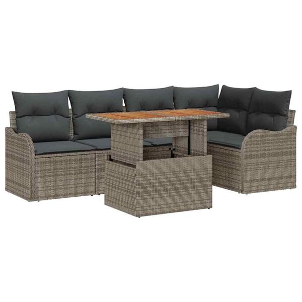 vidaXL Garden Sofa Set with Cushion 6 pcs Grey Poly Rattan