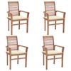 vidaXL Dining Chairs 4 pcs with Cream Cushions Solid Teak Wood