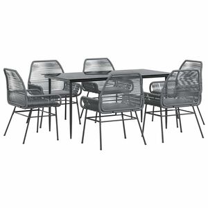 vidaXL 7 Piece Garden Dining Set with Cushions Grey Poly Rattan Glass