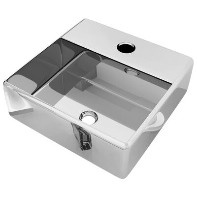 vidaXL Wash Basin with Faucet Hole 38x30x11.5 cm Ceramic Silver