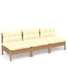 vidaXL 3-Seater Garden Sofa with Cream Cushions Solid Pinewood