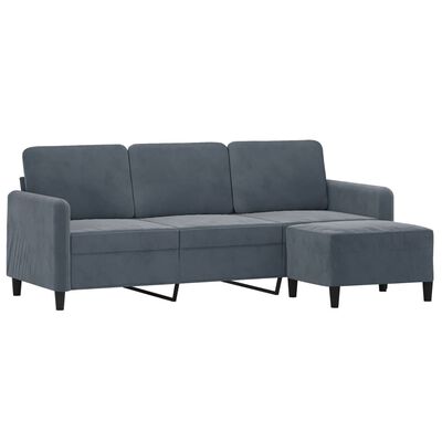 vidaXL 3-Seater Sofa with Footstool Dark Grey 180 cm Velvet