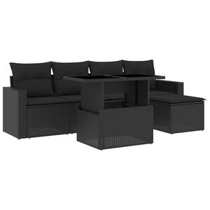 vidaXL 6 Piece Garden Sofa Set with Cushions Black Poly Rattan
