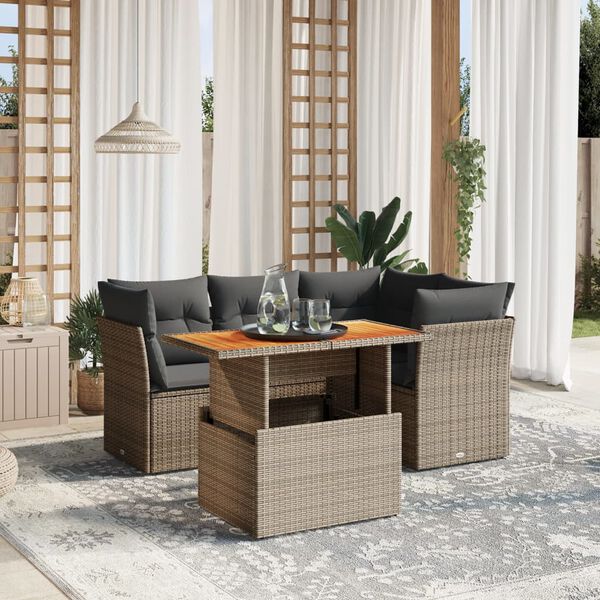 vidaXL 5 Piece Garden Sofa Set with Cushions Grey Poly Rattan