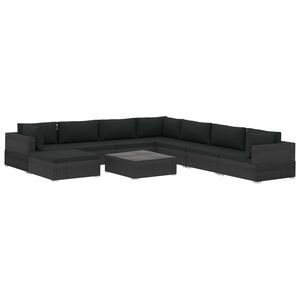 vidaXL 9 Piece Garden Lounge Set with Cushions Poly Rattan Black