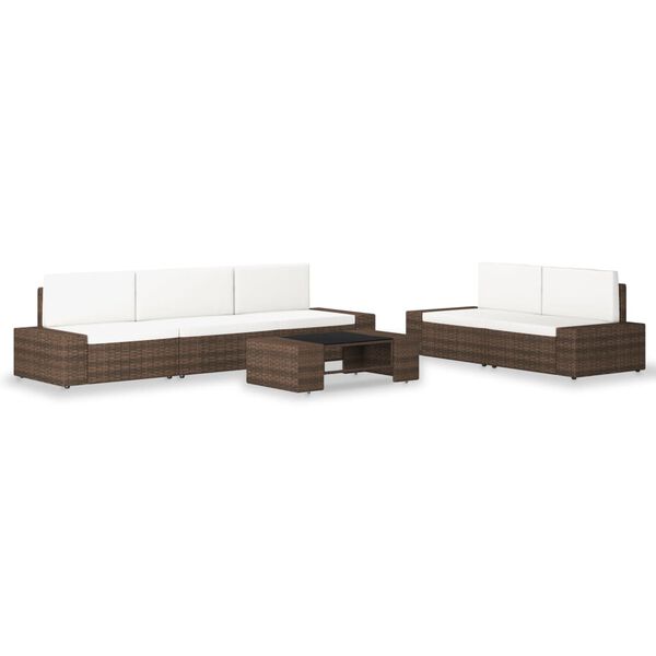 vidaXL 6 Piece Garden Lounge Set Poly Rattan Brown