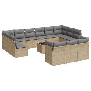 vidaXL 14 Piece Garden Sofa Set with Cushions Beige Poly Rattan