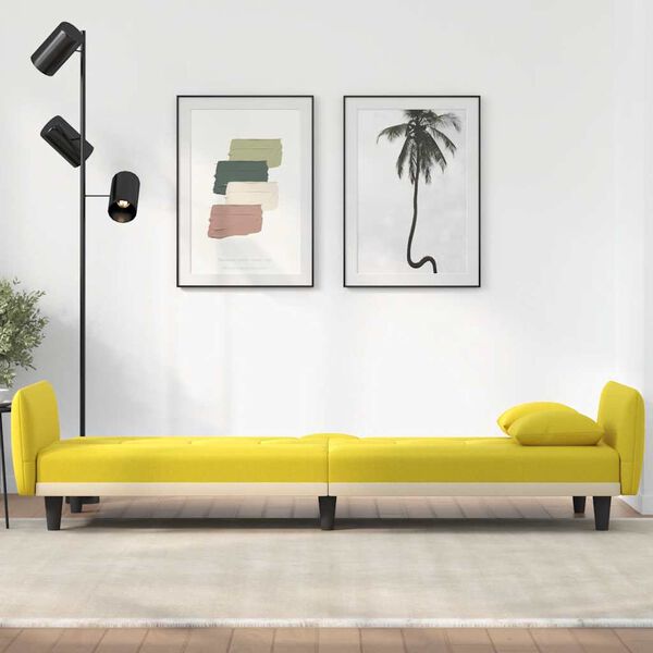 vidaXL Sofa Bed with Cup Holders Light Yellow Fabric