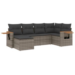 vidaXL 6 Piece Garden Sofa Set with Cushions Grey Poly Rattan