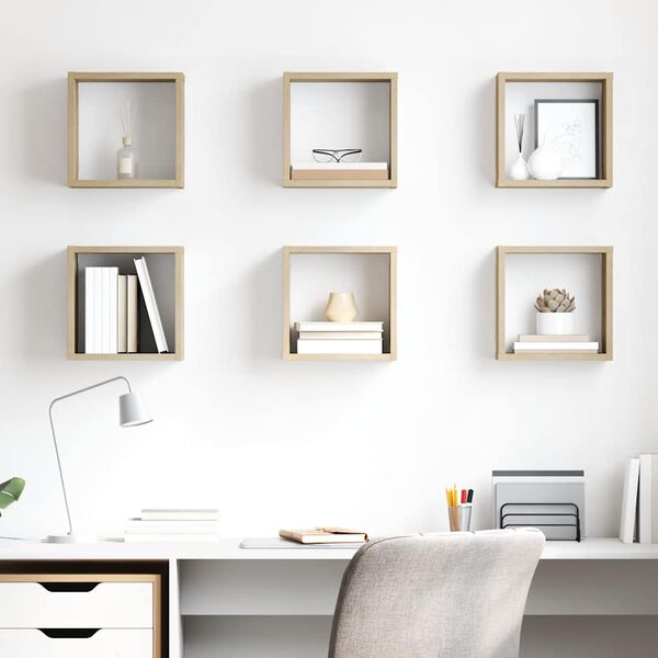 vidaXL Wall Cube Shelves 6 pcs Sonoma Oak 26x15x26 cm