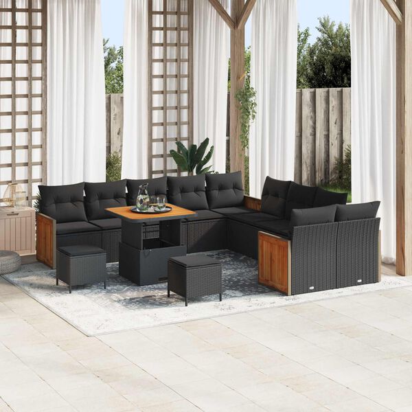 vidaXL Garden Sofa Set with Cushion 13 pcs Black