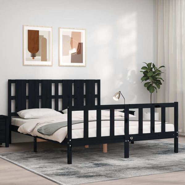 vidaXL Bed Frame without Mattress Black King Size Solid Wood Pine