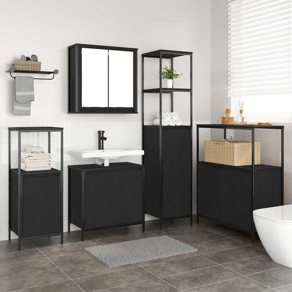 vidaXL Bathroom Furniture Set 5 pcs Black Oak Engineered Wood