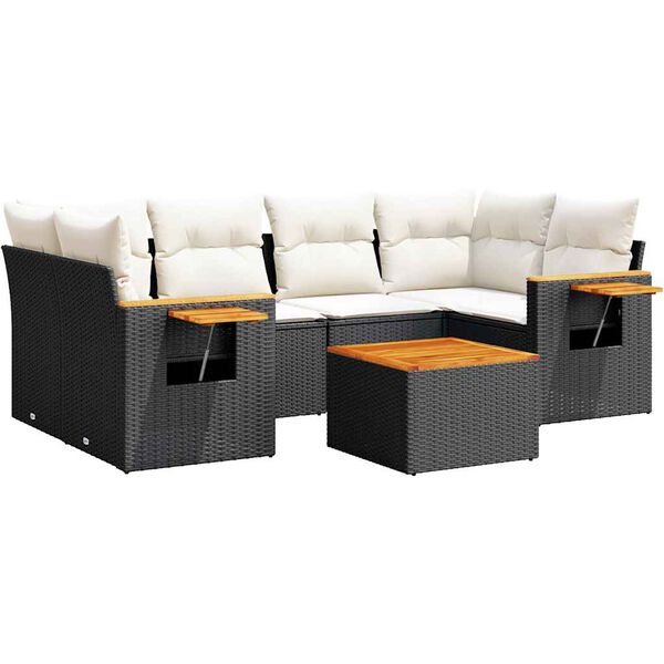 vidaXL 7 Piece Garden Sofa Set with Cushions Black Poly Rattan
