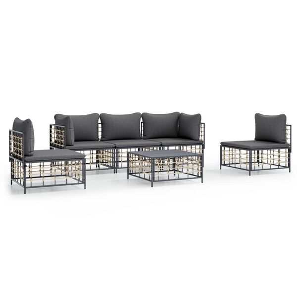 vidaXL 6 Piece Garden Lounge Set with Cushions Anthracite Poly Rattan
