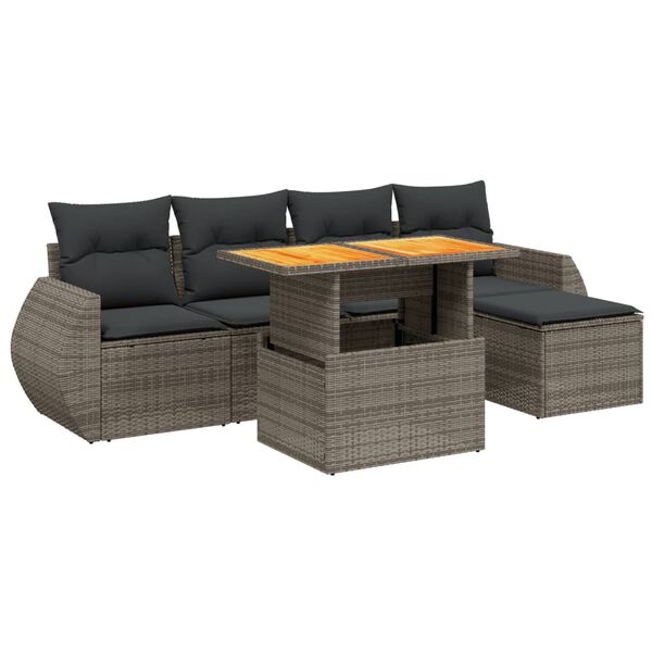 vidaXL 6 Piece Garden Sofa Set with Cushions Grey Poly Rattan