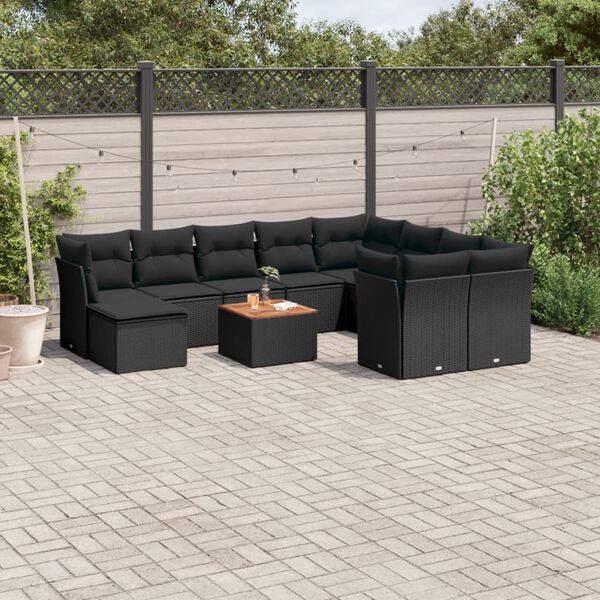 vidaXL 11 Piece Garden Sofa Set with Cushions Black Poly Rattan