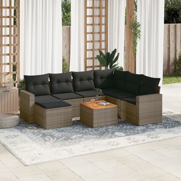 vidaXL 8 Piece Garden Sofa Set with Cushions Grey Poly Rattan