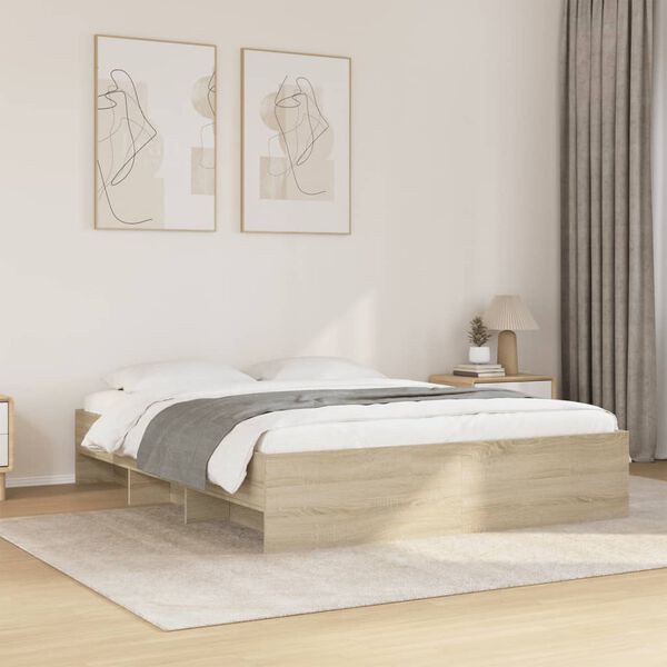 vidaXL Bed Frame without Mattress Sonoma Oak 150x200 cm King Size Engineered Wood