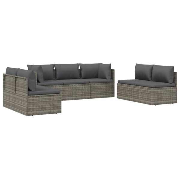 vidaXL 7 Piece Garden Lounge Set with Cushions Grey Poly Rattan