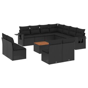 vidaXL 12 Piece Garden Sofa Set with Cushions Black Poly Rattan