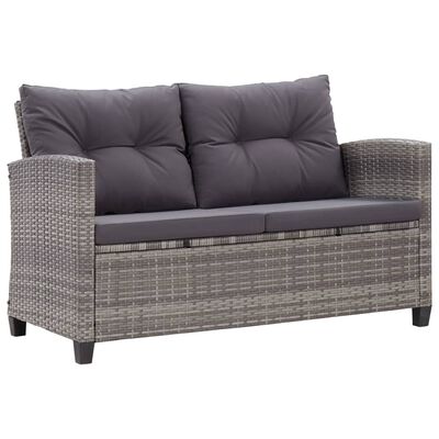 vidaXL 2-Seater Garden Sofa with Cushions Grey 124 cm Poly Rattan