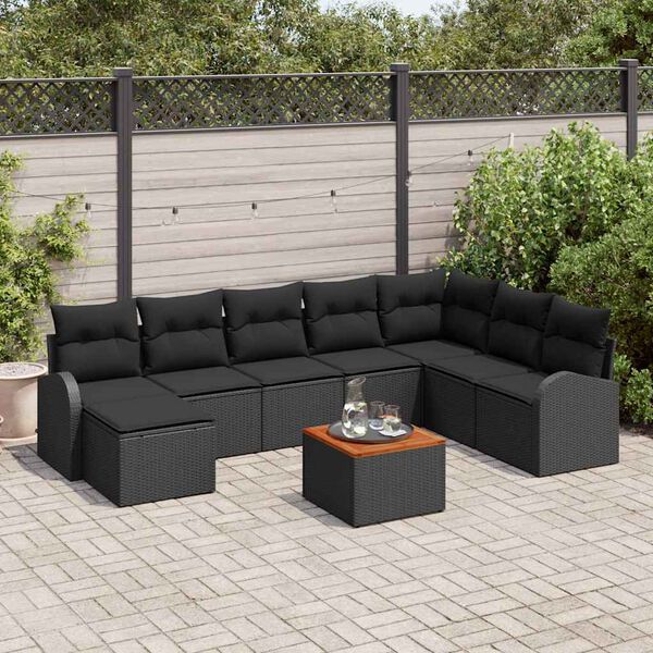 vidaXL Garden Sofa Set with Cushion 9 pcs Black Poly Rattan