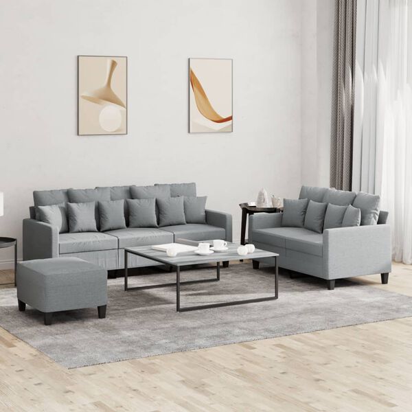 vidaXL 3 Piece Sofa Set with Cushions Light Grey Fabric