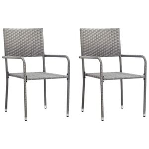 vidaXL Garden Dining Chair | Set of 2 | Grey | PE rattan, steel