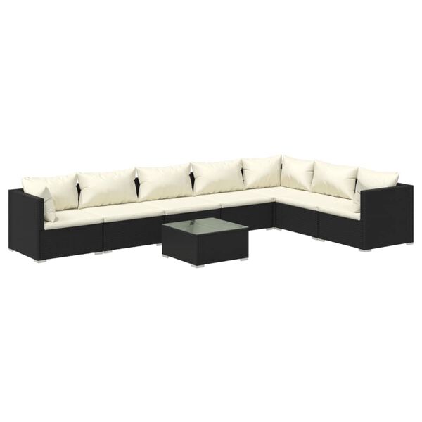 vidaXL 8 Piece Garden Lounge Set with Cushions Poly Rattan Black