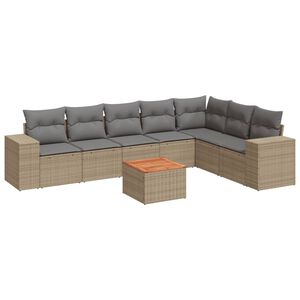 vidaXL 8 Piece Garden Sofa Set with Cushions Beige Poly Rattan