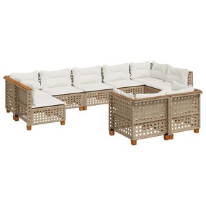 vidaXL 9 Piece Garden Sofa Set with Cushions Beige Poly Rattan