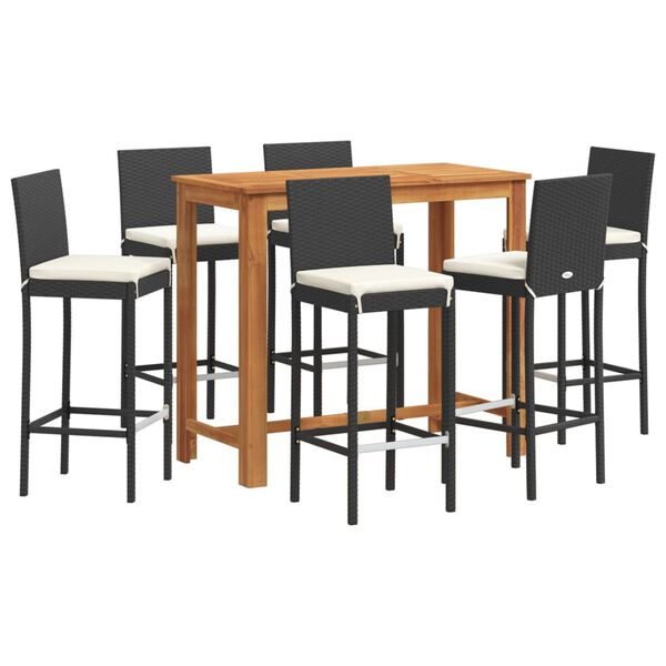vidaXL 7 Piece Garden Bar Set Black Solid Wood Acacia and Poly Rattan