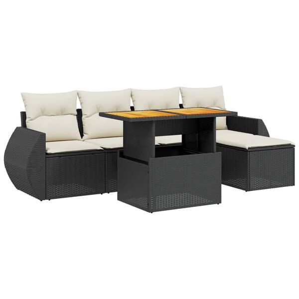 vidaXL 6 Piece Garden Sofa Set with Cushions Black Poly Rattan