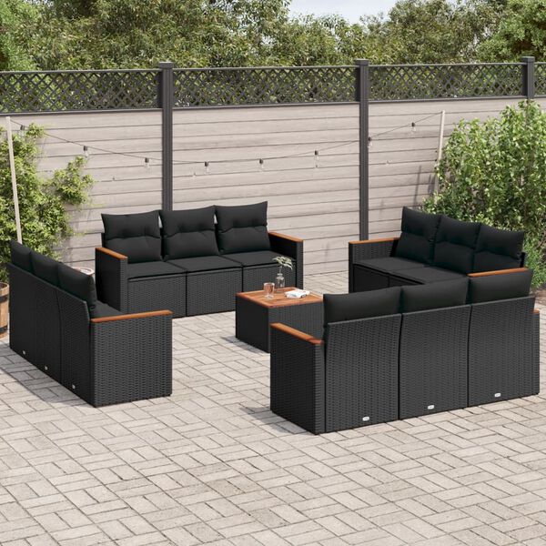 vidaXL 13 Piece Garden Sofa Set with Cushions Black Poly Rattan