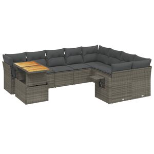 vidaXL 10 Piece Garden Sofa Set with Cushions Grey Poly Rattan